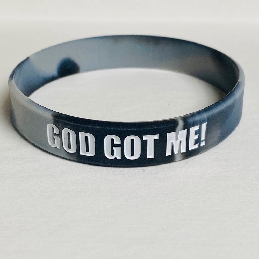 New | Women/Men/Boy/Girl | God Got Me Isaiah 41:10 | 1 Bl/Gr Silicone Wristband